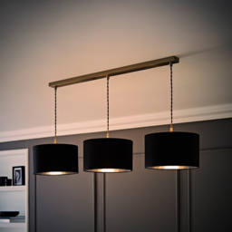 ValueLights Reni Black and Chrome Drum Shade 3 Drop Bar Chrome Diner LED Ceiling Light - Size: 123.5 x 98 x 25cm - Wilko - thumbnail 7