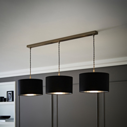 ValueLights Reni Black and Chrome Drum Shade 3 Drop Bar Chrome Diner LED Ceiling Light - Size: 123.5 x 98 x 25cm - Wilko - thumbnail 3