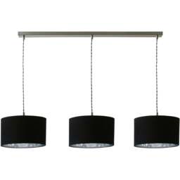 ValueLights Reni Black and Chrome Drum Shade 3 Drop Bar Chrome Diner LED Ceiling Light - Size: 123.5 x 98 x 25cm - Wilko - thumbnail 1