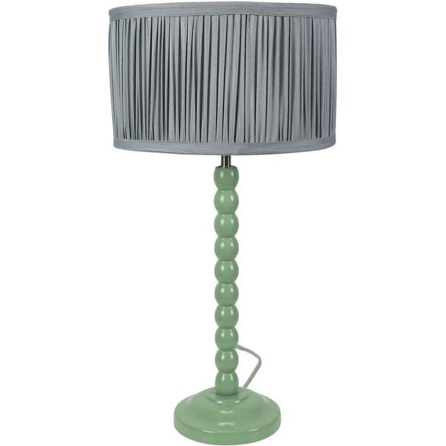 ValueLights Bobbins Ruched Pleated Blue Drum Shade Sage Green LED Table Lamp - Wilko - image 1