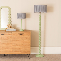 ValueLights Bobbins Ruched Pleated Blue Drum Shade Sage Green LED Table Lamp - Wilko - thumbnail 5