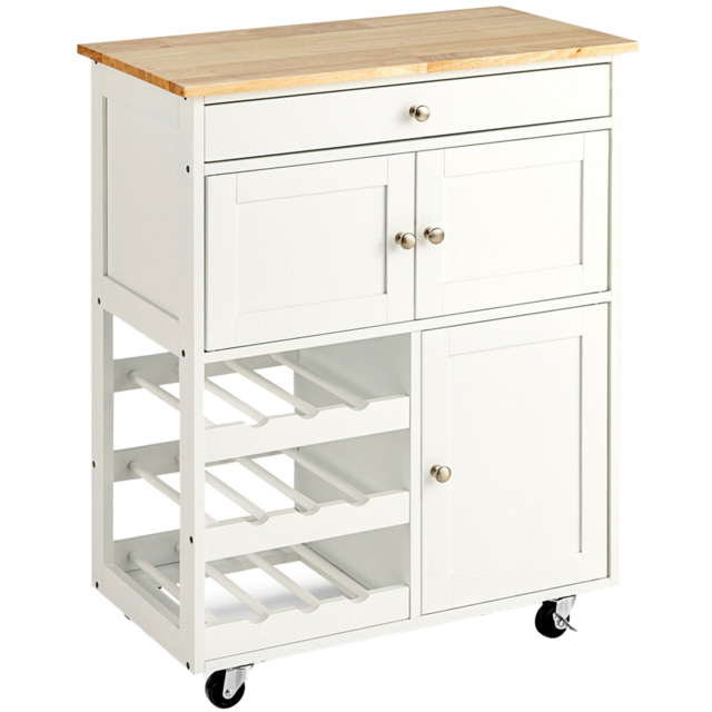 Costway White 3 Door Single Drawer and 3 Wine Racks Rolling Kitchen Cart - Size: 90 x 45 x 26cm - Wilko - image 1