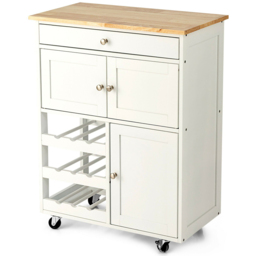 Costway White 3 Door Single Drawer and 3 Wine Racks Rolling Kitchen Cart - Size: 90 x 45 x 26cm - Wilko - thumbnail 4