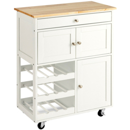 Costway White 3 Door Single Drawer and 3 Wine Racks Rolling Kitchen Cart - Size: 90 x 45 x 26cm - Wilko - thumbnail 1