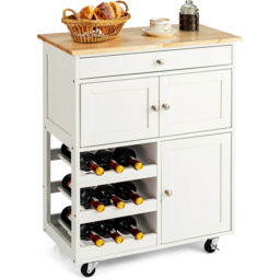 Costway White 3 Door Single Drawer and 3 Wine Racks Rolling Kitchen Cart - Size: 90 x 45 x 26cm - Wilko - thumbnail 5