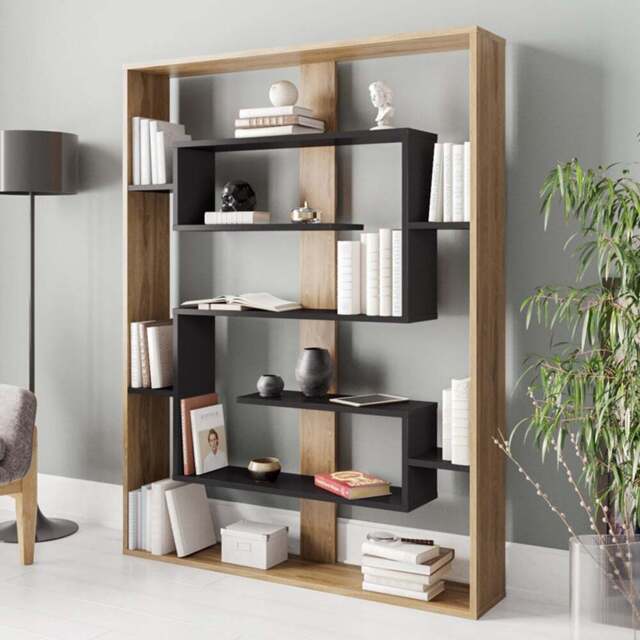 Decorotika Esteban 10 Shelf Black and Oud Geometric Bookcase - Size: 156 x 120 x 22cm - Multi - Wilko - image 1