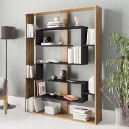 Decorotika Esteban 10 Shelf Black and Oud Geometric Bookcase - Size: 156 x 120 x 22cm - Multi - Wilko