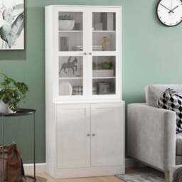 Portland 4 Door White Modern Display Storage Cabinet - Size: 76 x 40 x 179cm - Wilko - thumbnail 1