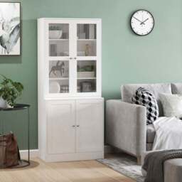 Portland 4 Door White Modern Display Storage Cabinet - Size: 76 x 40 x 179cm - Wilko - thumbnail 5