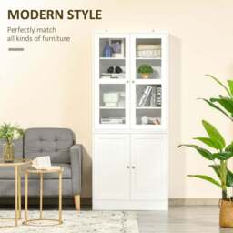 Portland 4 Door White Modern Display Storage Cabinet - Size: 76 x 40 x 179cm - Wilko - thumbnail 6