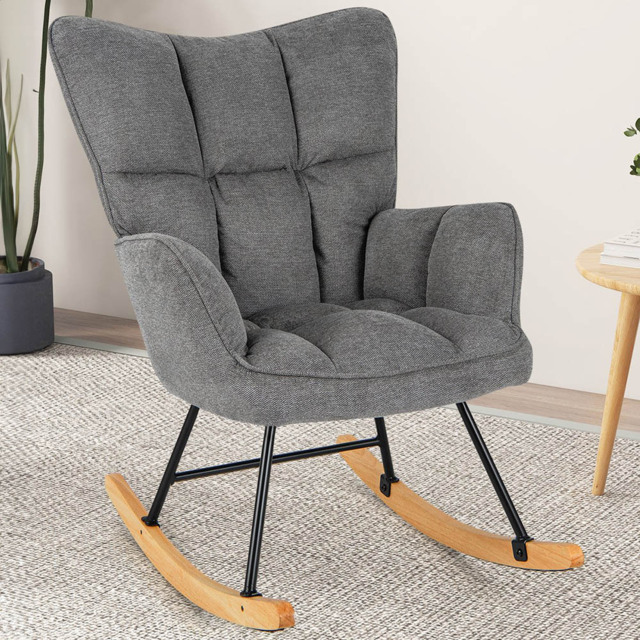 Costway Grey Linen High Backrest Nursery Rocking Chair - Size: 74 x 72 x 38cm - Wilko - image 1