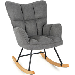 Costway Grey Linen High Backrest Nursery Rocking Chair - Size: 74 x 72 x 38cm - Wilko - thumbnail 3