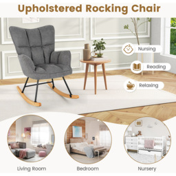 Costway Grey Linen High Backrest Nursery Rocking Chair - Size: 74 x 72 x 38cm - Wilko - thumbnail 7