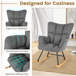 Costway Grey Linen High Backrest Nursery Rocking Chair - Size: 74 x 72 x 38cm - Wilko - thumbnail 5
