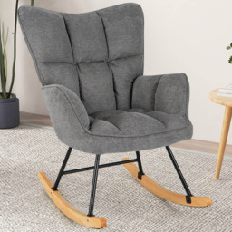 Costway Grey Linen High Backrest Nursery Rocking Chair - Size: 74 x 72 x 38cm - Wilko - thumbnail 1