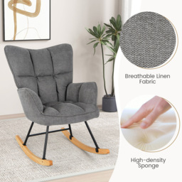Costway Grey Linen High Backrest Nursery Rocking Chair - Size: 74 x 72 x 38cm - Wilko - thumbnail 6