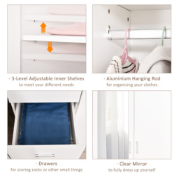 Portland 2 Door 3 Drawer White Mirror Wardrobe - Size: 2 Door, 3 Drawer - Wilko - thumbnail 6