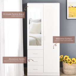 Portland 2 Door 3 Drawer White Mirror Wardrobe - Size: 2 Door, 3 Drawer - Wilko - thumbnail 7