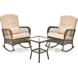 Costway 2 Seater Outdoor Rocking Chair Set Beige - Size: 67 x 86 x 96cm - Cream - Wilko - thumbnail 3