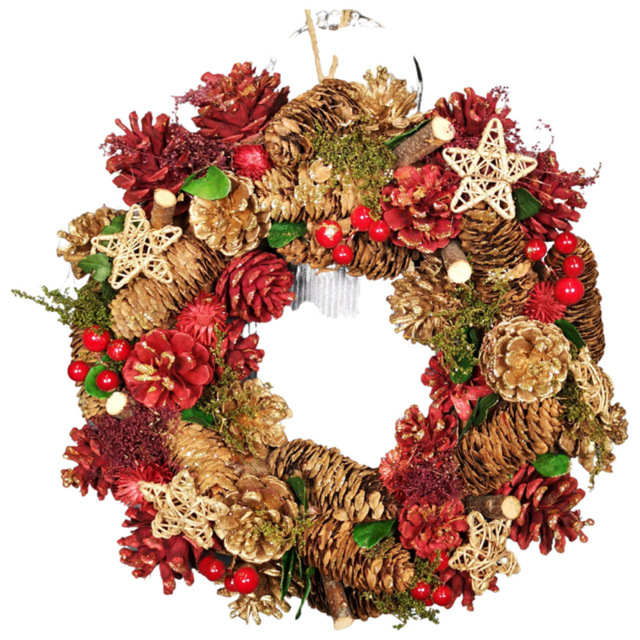 Samuel Alexander Christmas Wreath with Pine Cones and Berries Gold and Red 36cm - Size: 36 x 36 x 36cm - Wilko - image 1