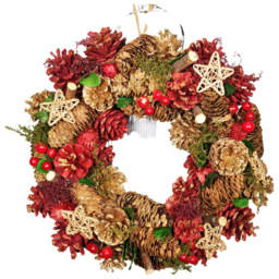 Samuel Alexander Christmas Wreath with Pine Cones and Berries Gold and Red 36cm - Size: 36 x 36 x 36cm - Wilko - thumbnail 1