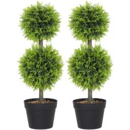 HOMCOM Topiary Cypress Ball Artificial Plant Pot with Pebbles 60cm 2 Pack - Size: 24 x 38 x 64cm - Green - Wilko - thumbnail 1