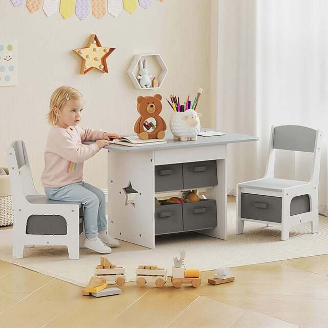 AIYAPLAY 6 Drawer Light Grey Kids Table and Chair Set - Size: 49 x 48 x 80cm - Wilko - image 1