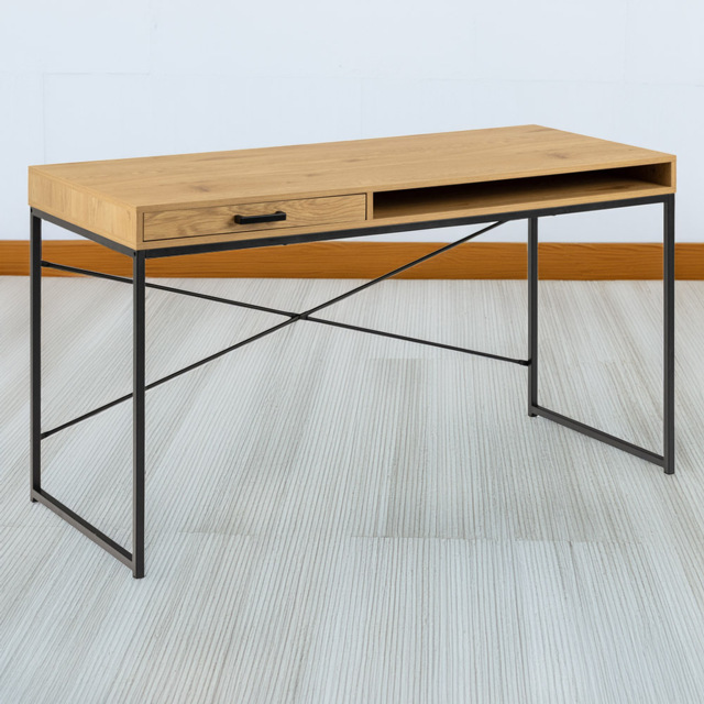 Florence Seaford Single Drawer Single Shelf Office Desk Black and Oak - Furniture To Go - Wilko - image 1