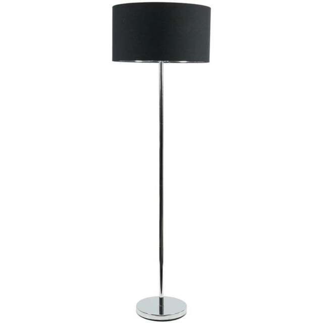 ValueLights Charlie Black and Metallic Shade Chrome Floor Lamp and Bulb - Size: 148 x 45 x 45cm - Silver - Wilko - image 1