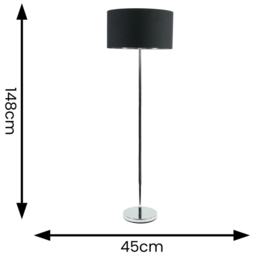 ValueLights Charlie Black and Metallic Shade Chrome Floor Lamp and Bulb - Size: 148 x 45 x 45cm - Silver - Wilko - thumbnail 5