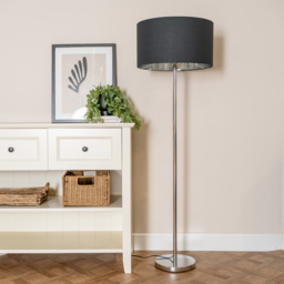 ValueLights Charlie Black and Metallic Shade Chrome Floor Lamp and Bulb - Size: 148 x 45 x 45cm - Silver - Wilko - thumbnail 3