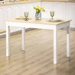 HOMCOM 6 Seater Dining Table with Thick Legs Oak Wood Grain - Yellow - Wilko