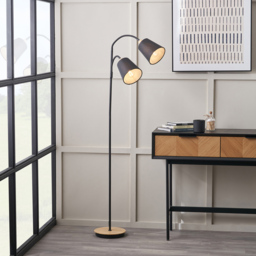 Pacific Lifestyle Juna 2 Way Black Metal and Natural Wood Floor Lamp - Size: 160 x 56 x 24cm - Wilko - thumbnail 3
