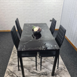Kosy Koala 4 Seater Glass and Faux Leather Dining Set Black Marble Effect and Black - Portland - Wilko - thumbnail 7