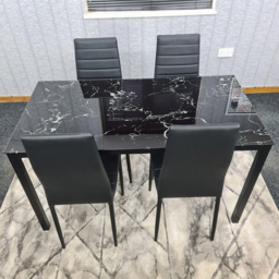 Kosy Koala 4 Seater Glass and Faux Leather Dining Set Black Marble Effect and Black - Portland - Wilko - thumbnail 5