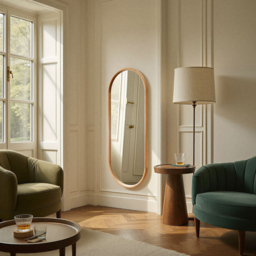 Yearn Natural Solid Oak Oval Wooden Full Length Wall Mirror 150 x 60cm - Oak Natural - Wilko - thumbnail 4