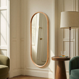 Yearn Natural Solid Oak Oval Wooden Full Length Wall Mirror 150 x 60cm - Oak Natural - Wilko - thumbnail 3