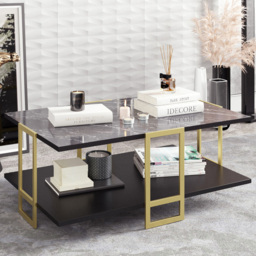 Decorotika Polka 2 Tier Black Marble and Gold Coffee Table - Size: 36.6 x 91.5 x 61.5cm - Multi - Wilko