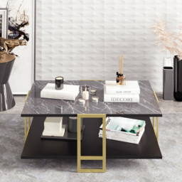 Decorotika Polka 2 Tier Black Marble and Gold Coffee Table - Size: 36.6 x 91.5 x 61.5cm - Multi - Wilko - thumbnail 5