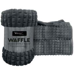 Velosso Charcoal Waffle Plush Throw 200 x 240cm - Size: 200 x 240 x 1cm - Wilko