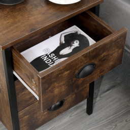FurnitureHMD 3 Drawer Brown and Black Industrial Wooden Nightstand Set of 2 - Wilko - thumbnail 4