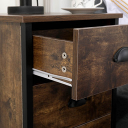 FurnitureHMD 3 Drawer Brown and Black Industrial Wooden Nightstand Set of 2 - Wilko - thumbnail 5