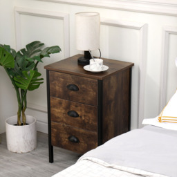 FurnitureHMD 3 Drawer Brown and Black Industrial Wooden Nightstand Set of 2 - Wilko - thumbnail 6
