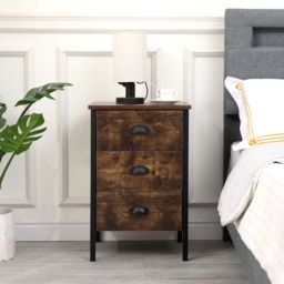 FurnitureHMD 3 Drawer Brown and Black Industrial Wooden Nightstand Set of 2 - Wilko - thumbnail 7