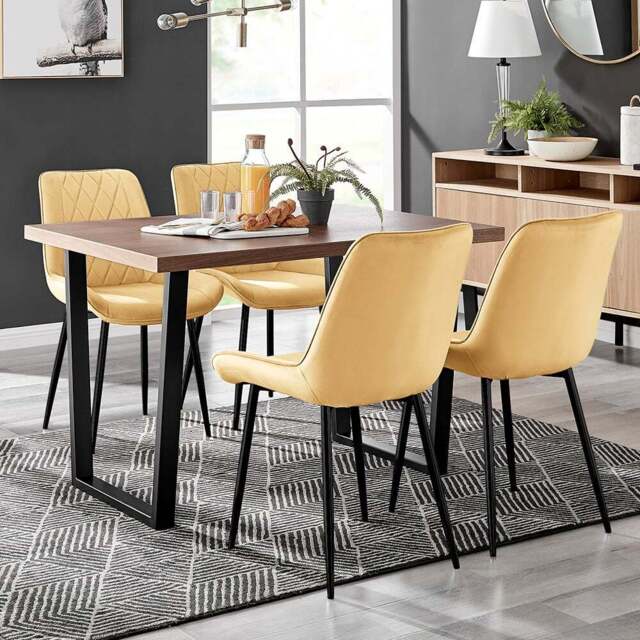 Furniturebox Solo Cesano 4 Seater Dining Set Brown Mustard and Black - Yellow - Wilko - image 1