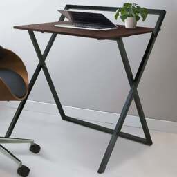Teamson Home Wooden Foldable Computer Desk with Metal Base Natural and Black - Size: 102.9 x 85.1 x 55.9cm - Wilko