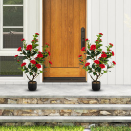 Costway Red Flowers Camellia Tree Artificial Plant In Pot 3.1ft 2 Pack - Size: 100 x 22 x 21cm - Wilko - thumbnail 4