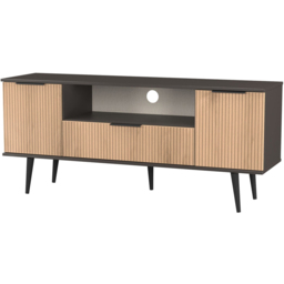 Crowndale Hong Kong 2 Door Single Drawer Slatt Effect and Graphite Wide TV Unit Ready Assembled - Size: 63 x 144 x 39cm - Slatt Effect & Graphite - Wi - thumbnail 5