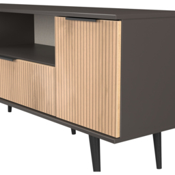 Crowndale Hong Kong 2 Door Single Drawer Slatt Effect and Graphite Wide TV Unit Ready Assembled - Size: 63 x 144 x 39cm - Slatt Effect & Graphite - Wi - thumbnail 6