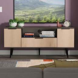Crowndale Hong Kong 2 Door Single Drawer Slatt Effect and Graphite Wide TV Unit Ready Assembled - Size: 63 x 144 x 39cm - Slatt Effect & Graphite - Wi - thumbnail 1